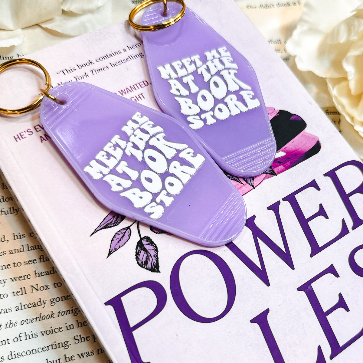 Meet Me at the Bookstore Motel Keychain - Retro Double-Sided UVF Decal for Book Lovers and Bookstore Adventures