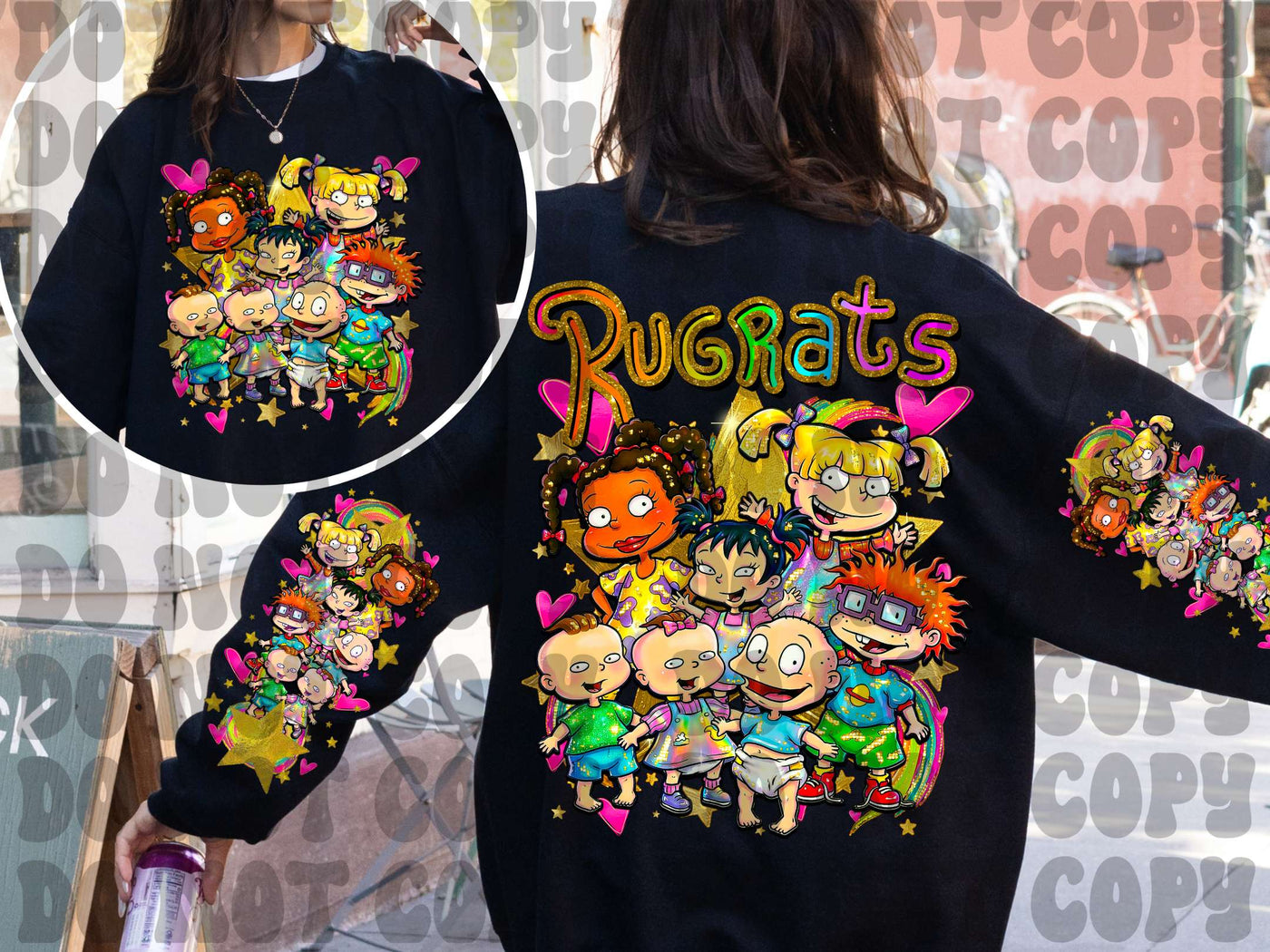 Colorful 90s Cartoon Friends Graphic Tee | Retro Kids TV Inspired Front Back & Sleeve Print Shirt | Color Pop Collection