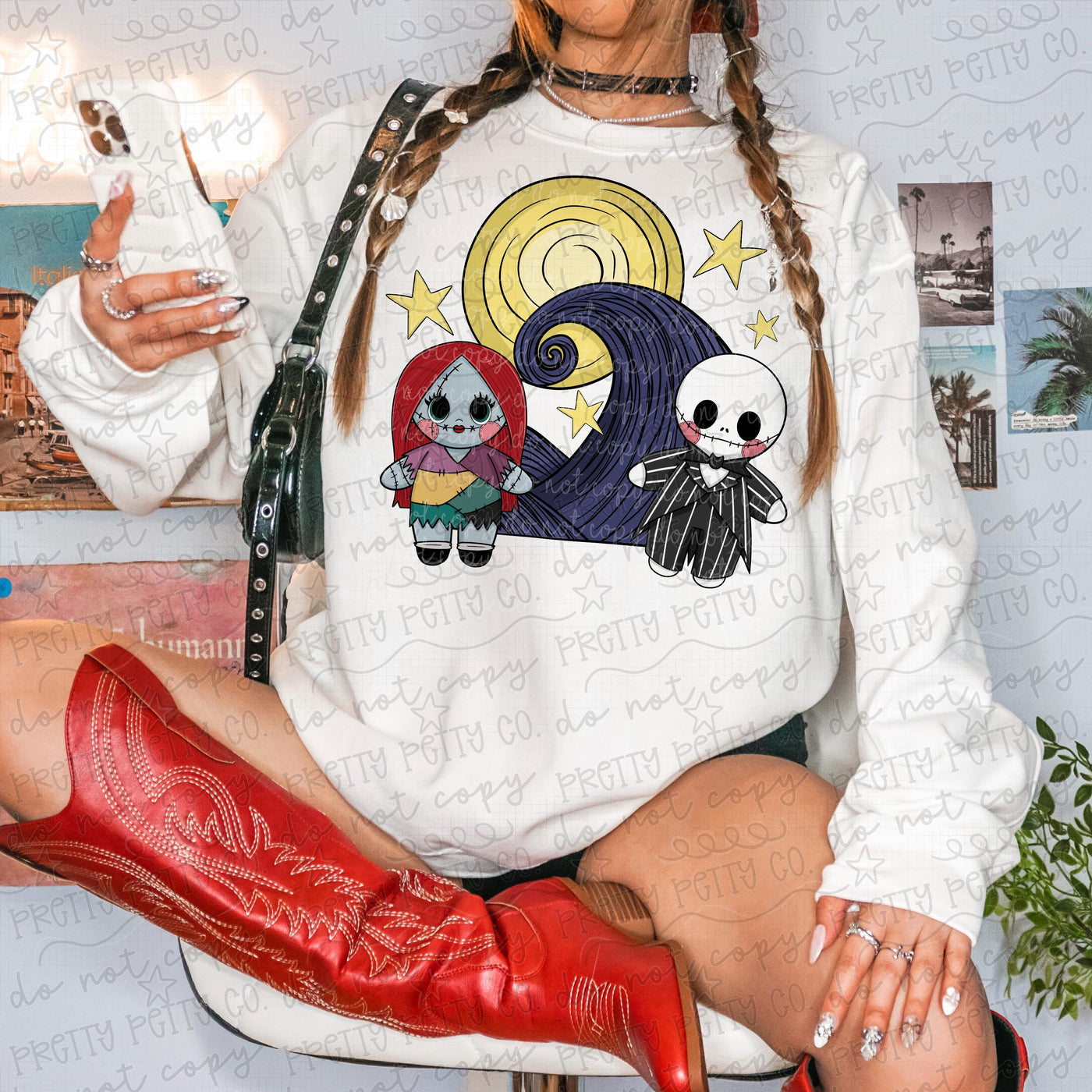 Cute Skeleton Couple Halloween Graphic Tee | Spooky Moon Halloween Shirt | Women’s Fall Graphic Tee