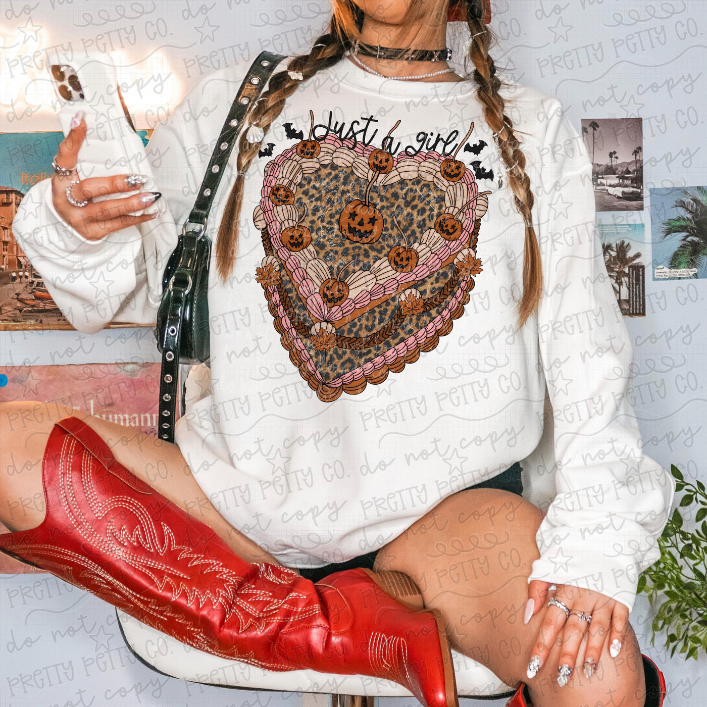 Just a Girl Halloween Graphic Tee | Leopard Heart Pumpkin Shirt | Cute Spooky Fall Women’s Tee