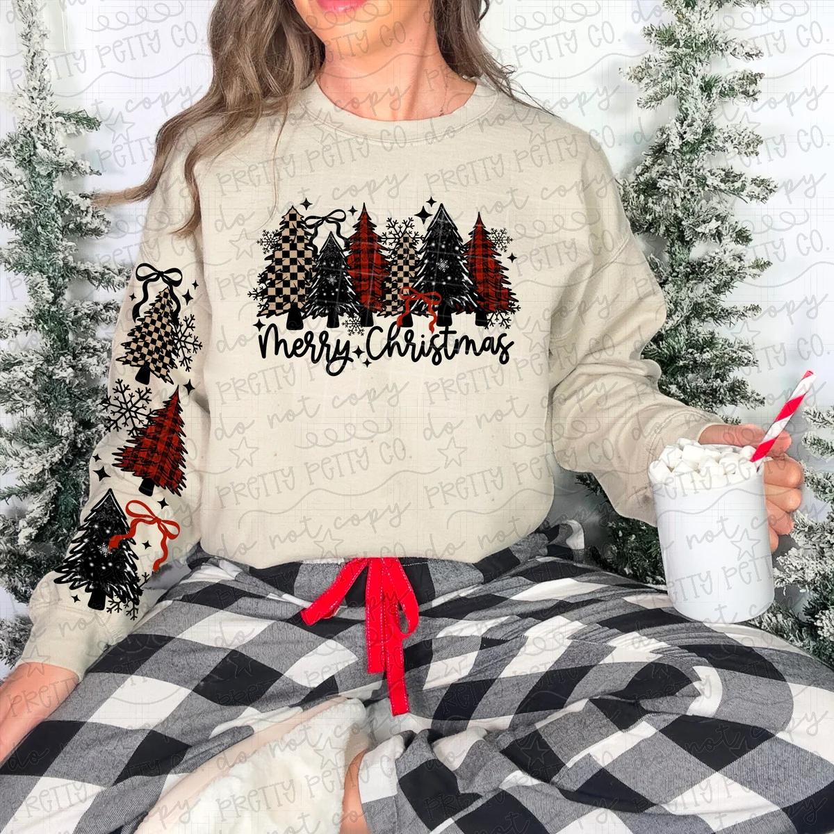 Merry Christmas Plaid Christmas Trees Graphic Sweatshirt