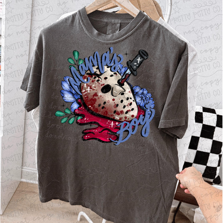 Mama’s Boy Horror Mask Comfort Colors Shirt – Spooky Floral Halloween Graphic Tee