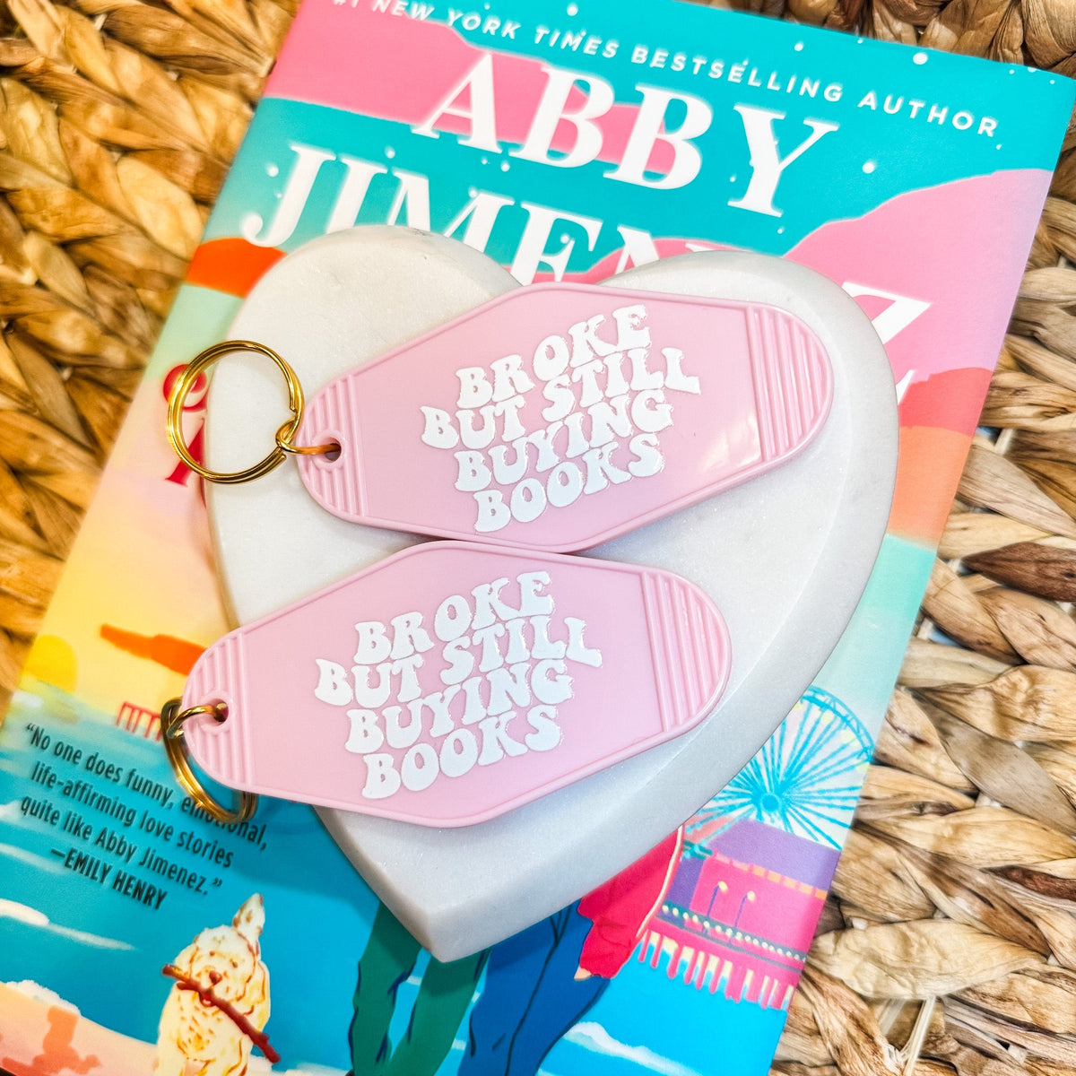 Broke But Still Buying Books Retro Motel Keychain