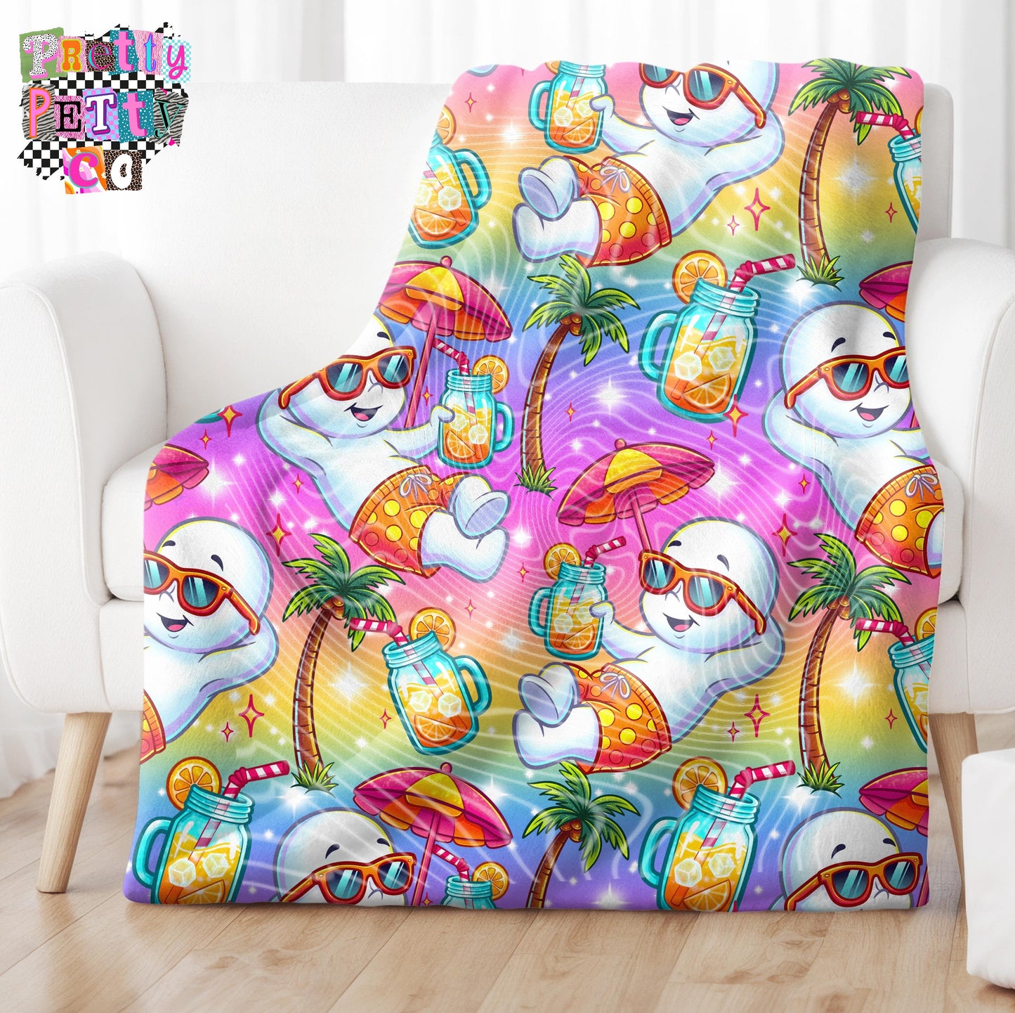 Friendly Ghost Summer Blanket – Plush Throw, Soft Cozy Cartoon Fan Blanket, Limited Edition