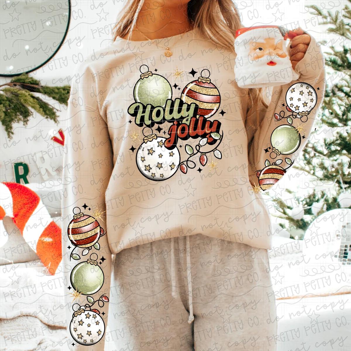 Holly Jolly Retro Christmas Ornament Graphic Sweatshirt – Vintage Holiday Lights