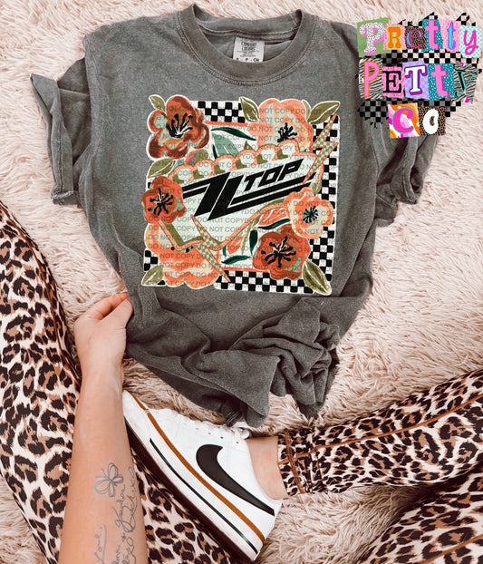 ZZ Top Muted Floral Graphic Tee, Retro Rock Band Inspired Shirt, Youth and Adult Sizing, DTF Printed