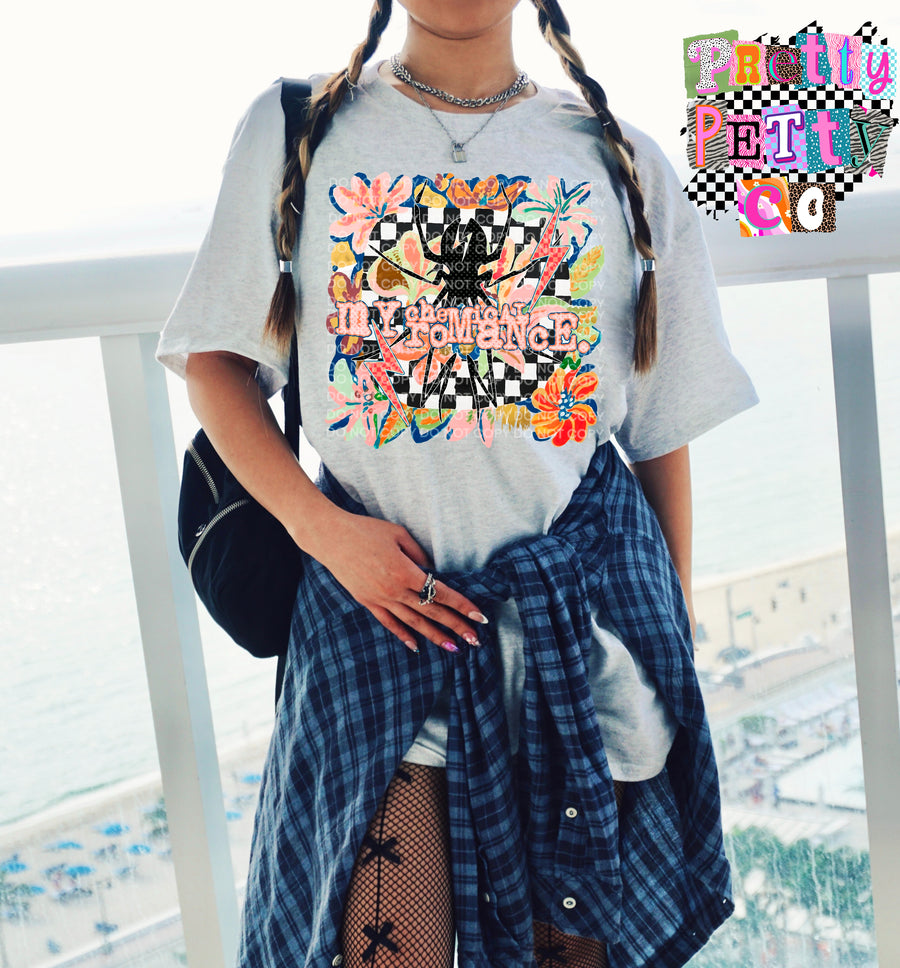 My Chemical Romance Muted Floral Graphic Tee, Retro Emo Band Inspired Shirt, Youth and Adult Sizing, DTF Printed - Pretty Petty Co