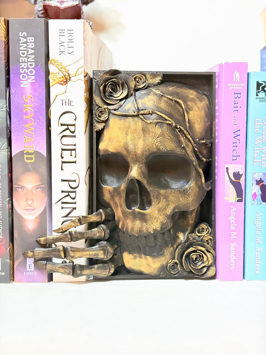 Skull Thorns and Roses Gold Dusted Book Nook - Pretty Petty Co