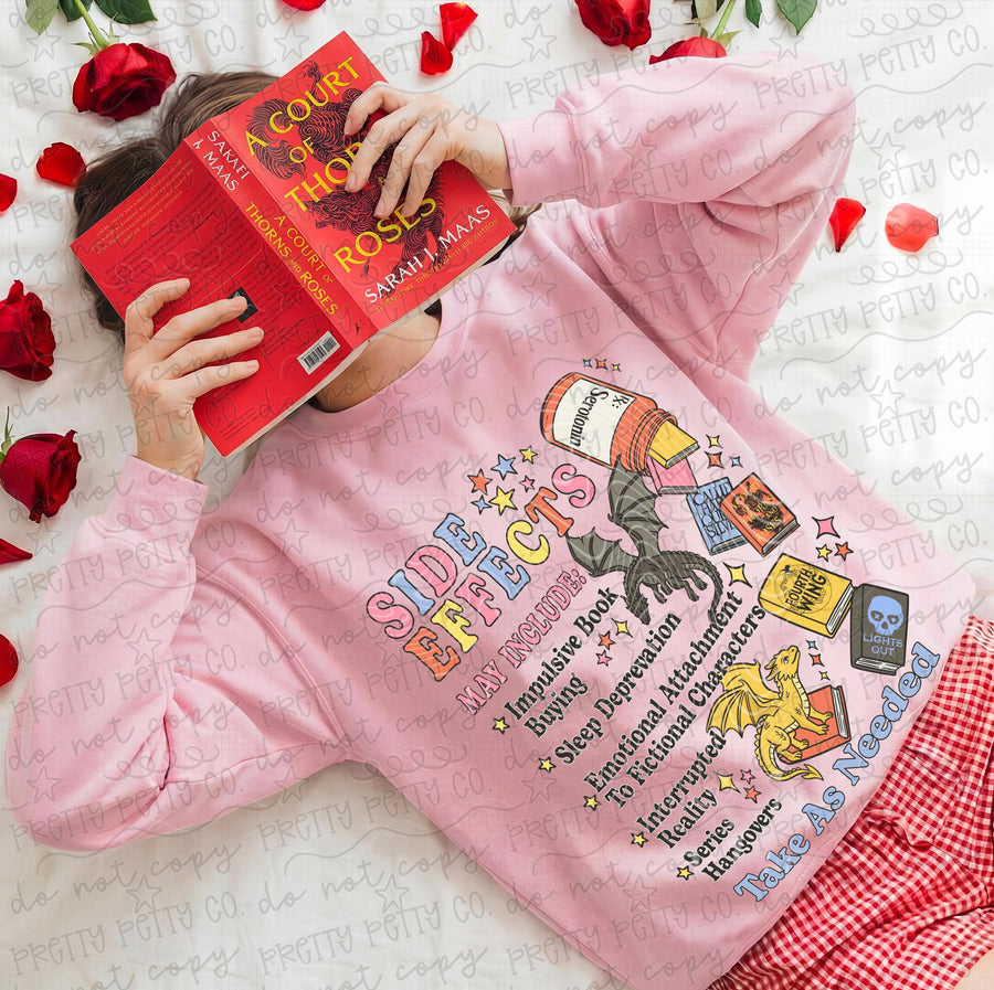 RX Side Effects Bookish Tee | Romance Reader Shirt | Book Lover Graphic Tee | Comfort Colors Literary Shirt | Funny Reader Apparel - Pretty Petty Co