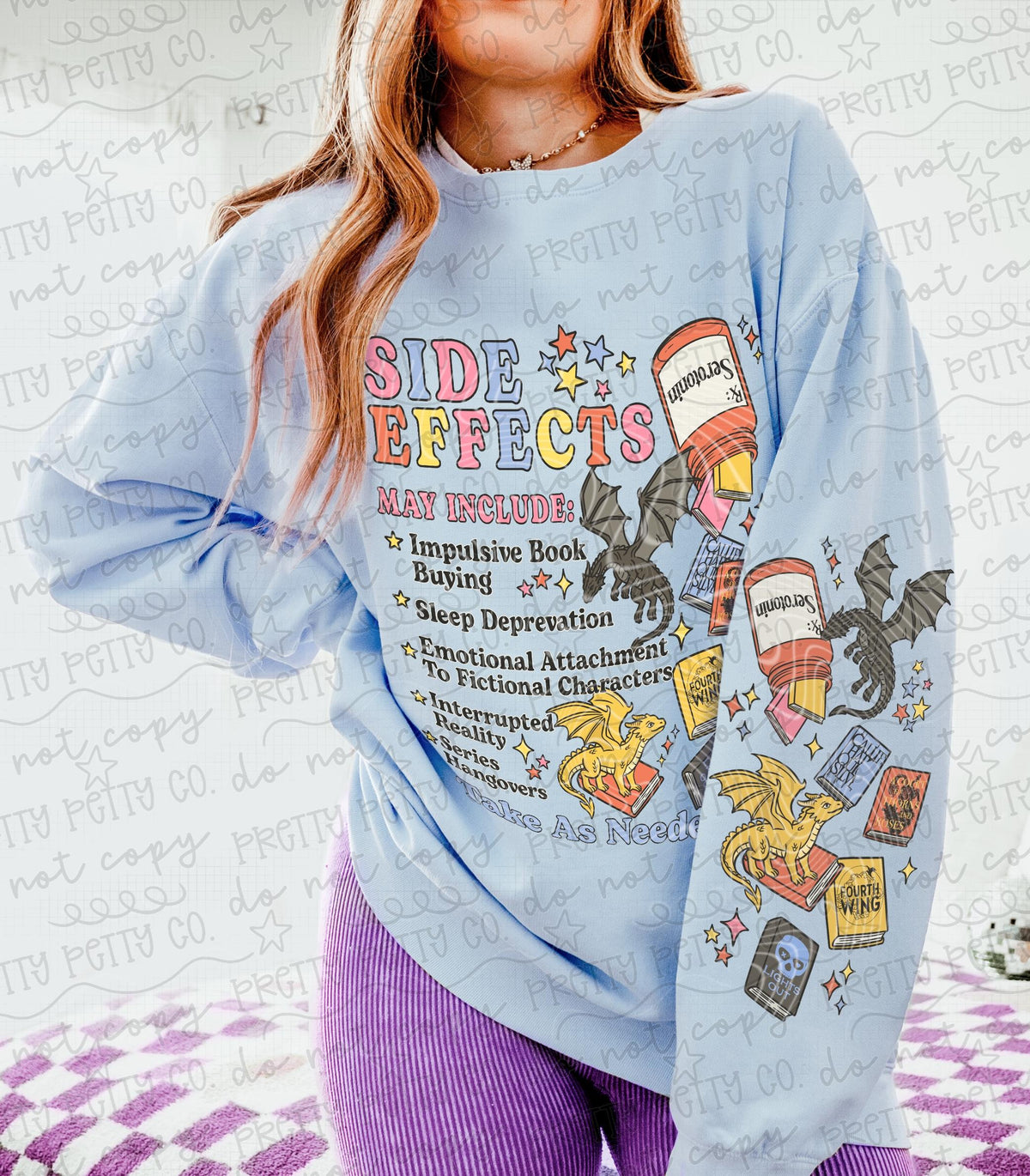 RX Side Effects Bookish Tee | Romance Reader Shirt | Book Lover Graphic Tee | Comfort Colors Literary Shirt | Funny Reader Apparel - Pretty Petty Co