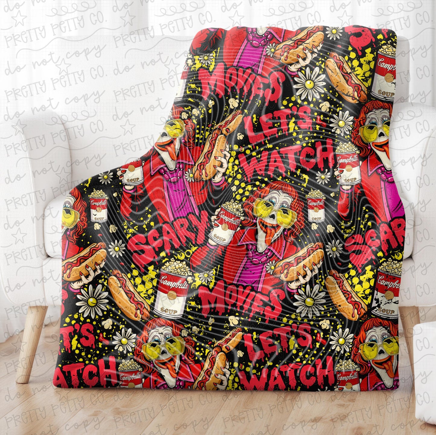 50x60 Let’s Watch Scary Movies Blanket | Halloween Throw Blanket | Spooky Horror Movie Cozy Blanket