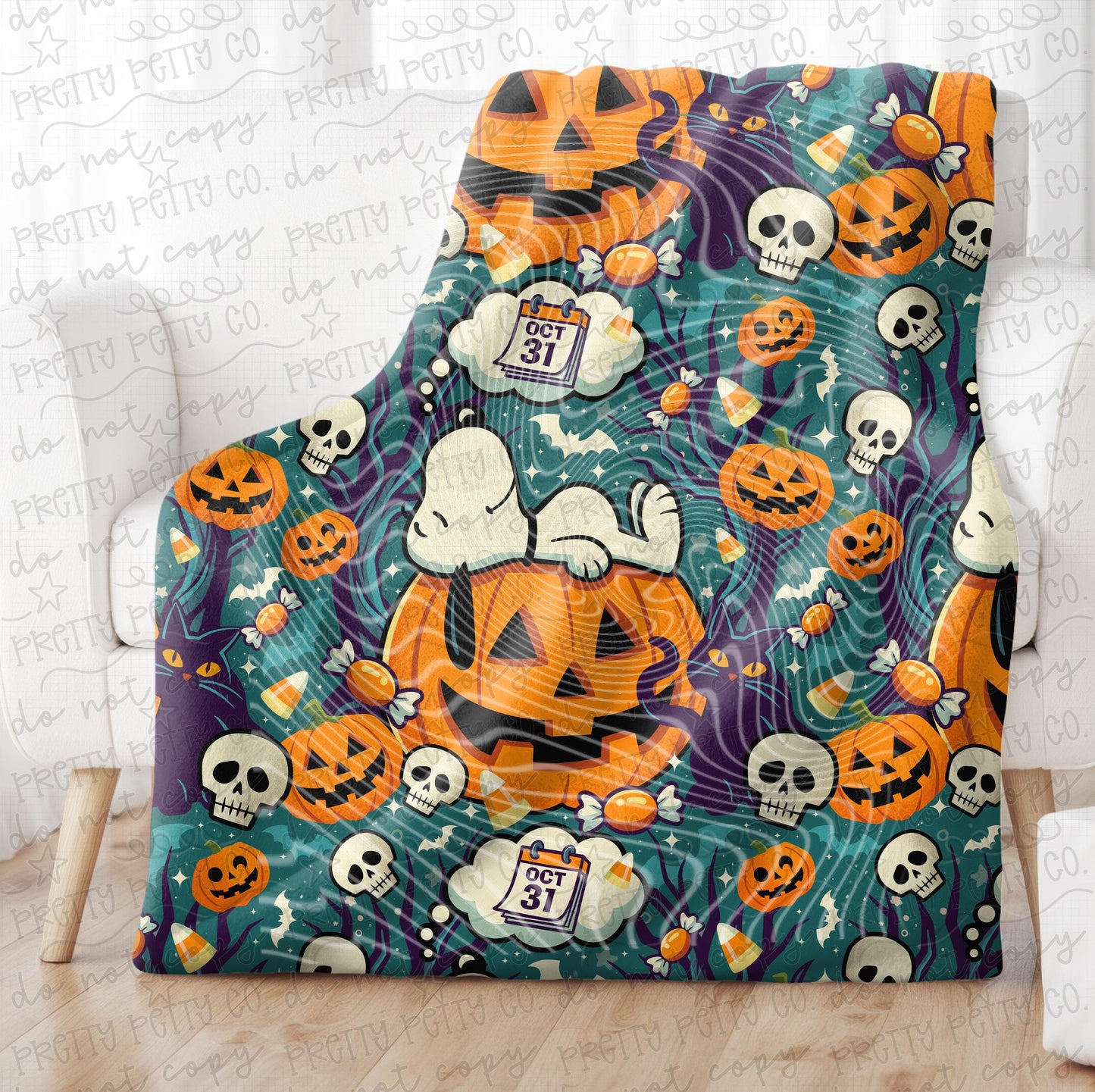 Wake Me When It’s Halloween 50x60 Blanket | Custom Halloween Throw Blanket | Funny Spooky Season Fleece Blanket