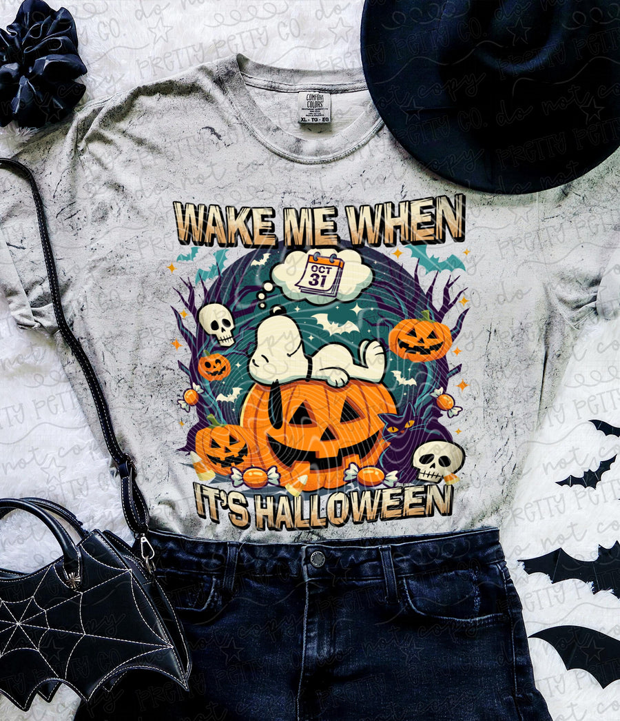 Wake Me When It’s Halloween Comfort Colors Shirt | Funny Halloween Graphic Tee | Spooky Season Fall T-Shirt - Pretty Petty Co