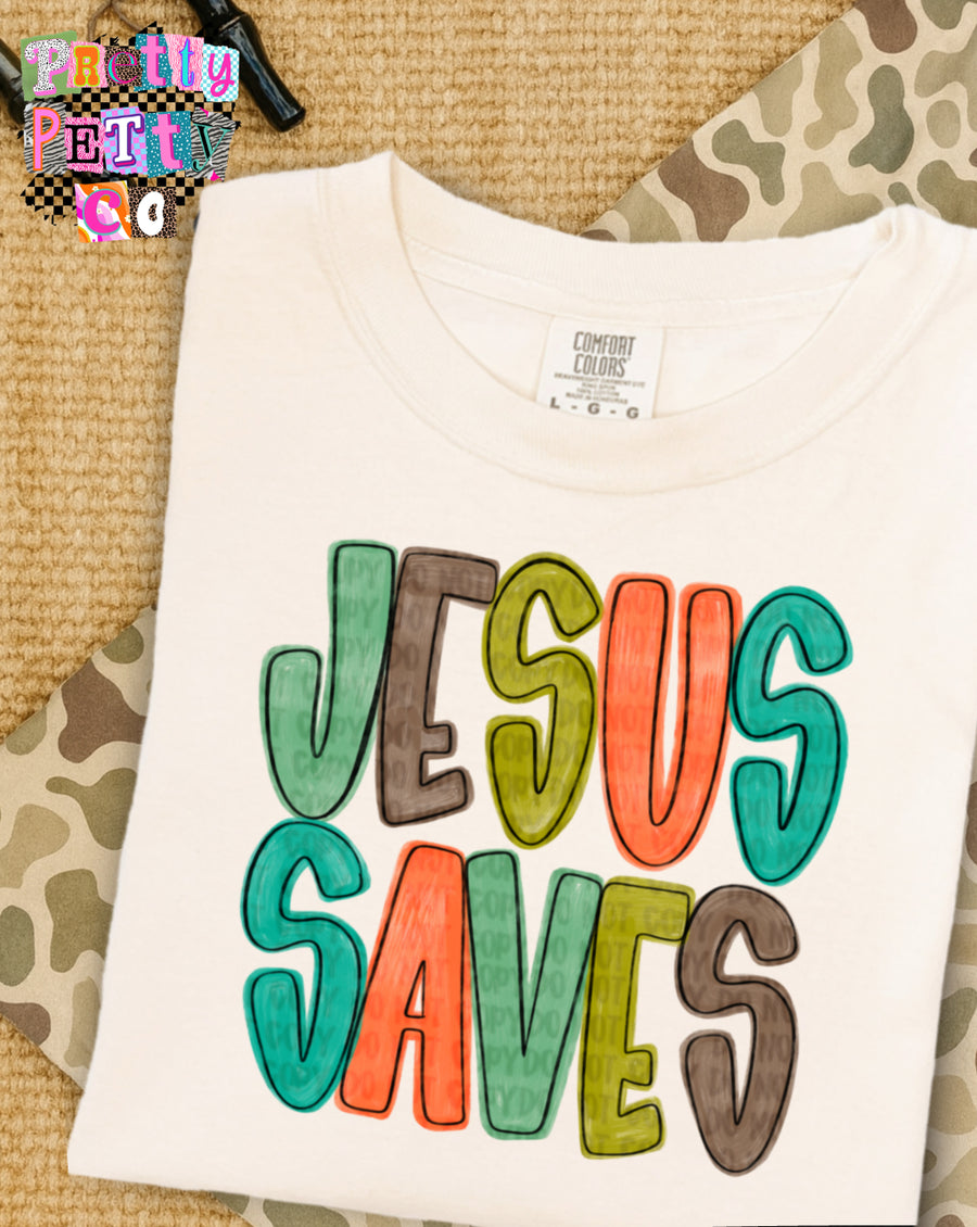 Jesus Saves Graphic Tee, Christian Faith Shirt, Comfort Colors, Youth & Adult Sizing, DTF Printed (Copy) - Pretty Petty Co