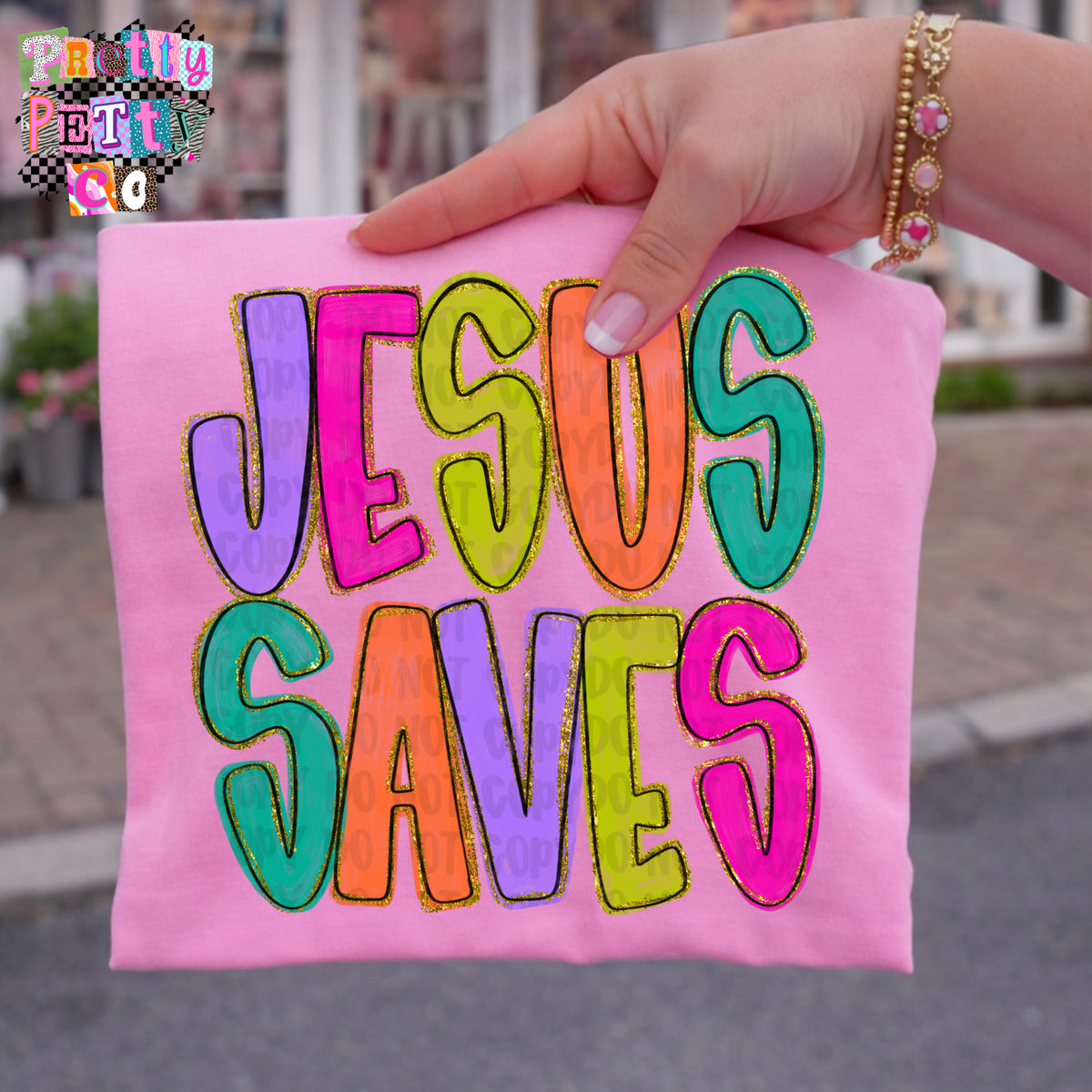 Colorful Jesus Saves Graphic Tee, Christian Faith Shirt, Comfort Colors, Youth & Adult Sizing, DTF Printed - Pretty Petty Co