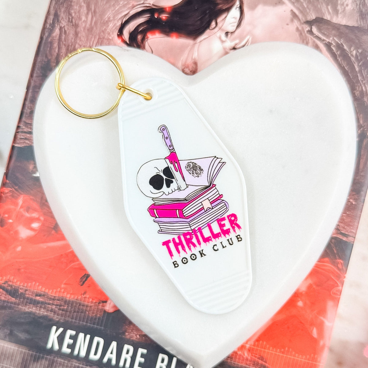 Thriller Book Club Motel Keychain for Mystery and Crime Book Lovers