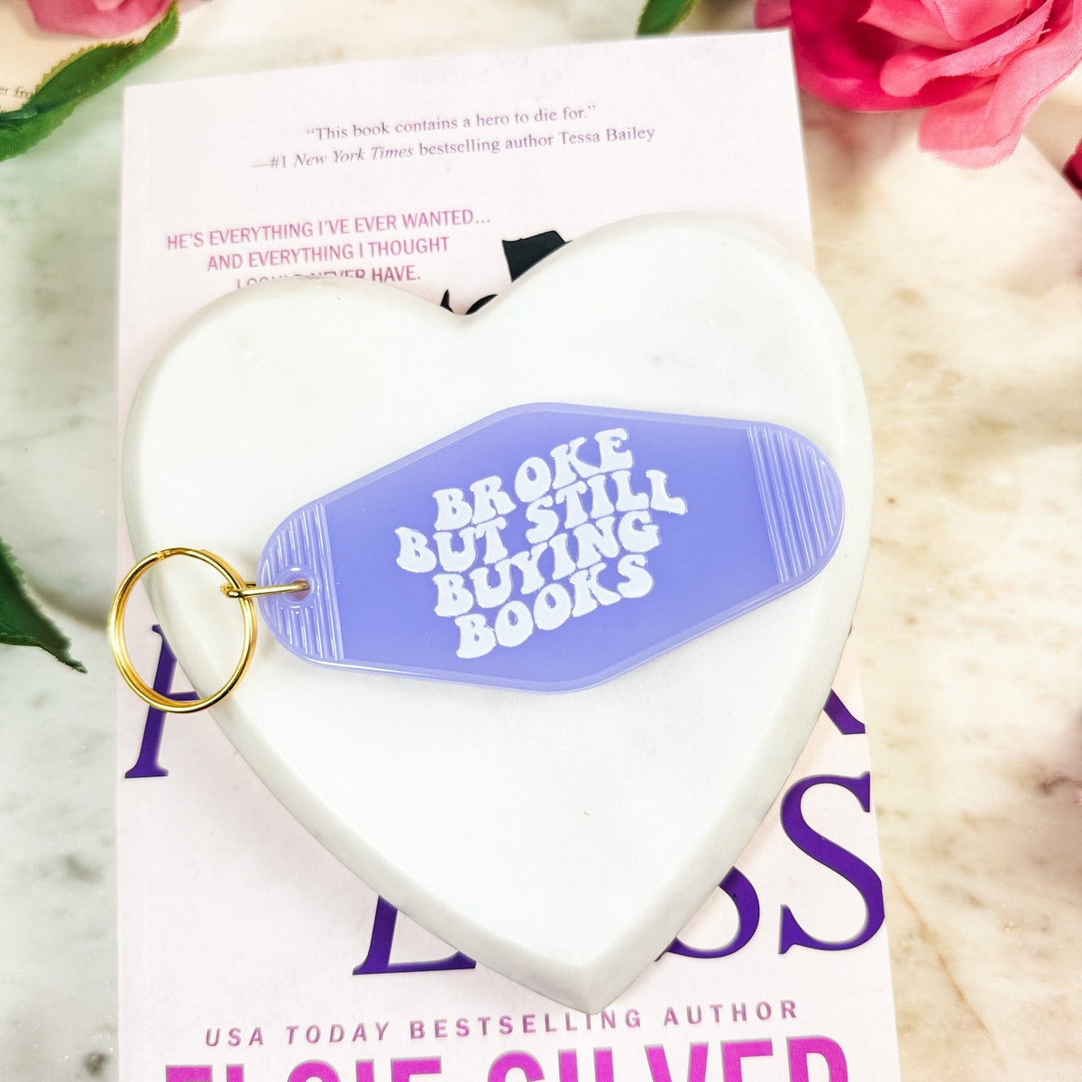 Broke But Still Buying Books Retro Motel Keychain