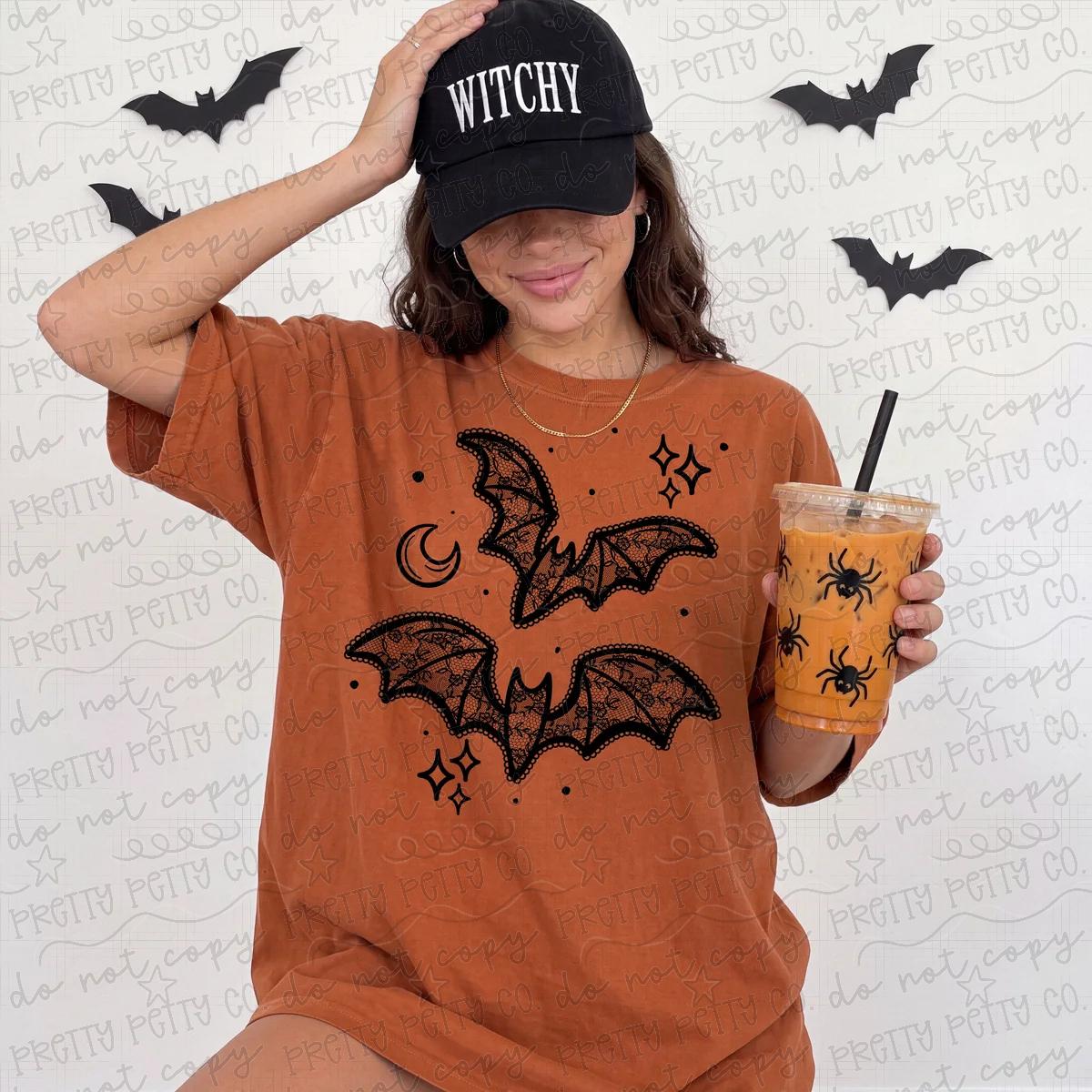 Lace Bats Moon & Stars Halloween Comfort Colors Shirt – Spooky Fall Graphic Tee