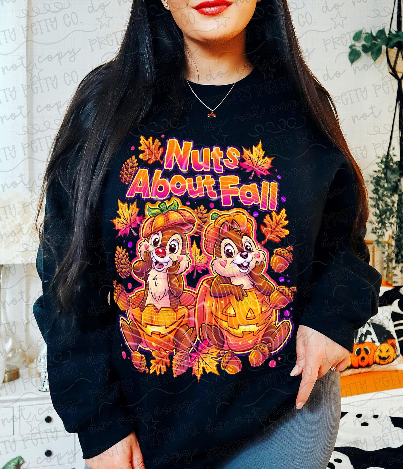 Nuts About Fall Sweatshirt | Cute Chipmunk Pumpkin Fall Crewneck | Colorful Autumn Graphic Sweatshirt