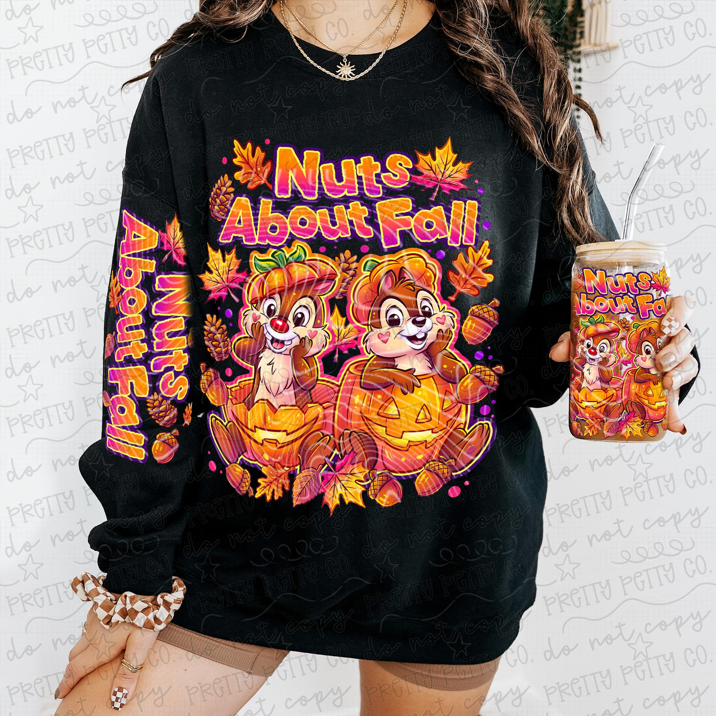 Nuts About Fall Sweatshirt | Cute Chipmunk Pumpkin Fall Crewneck | Colorful Autumn Graphic Sweatshirt