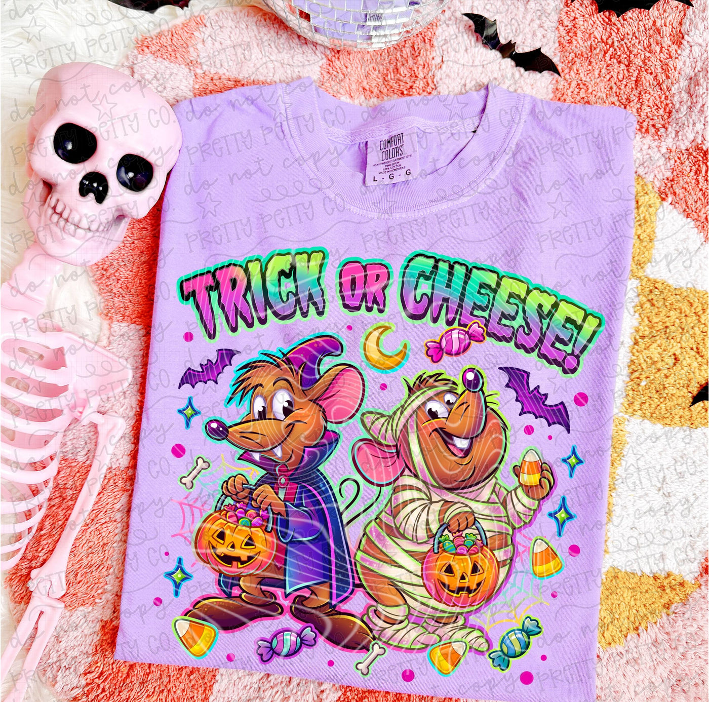 Trick or Cheese Halloween Graphic Tee | Cute Mouse Halloween Shirt | Colorful Spooky Season T-Shirt