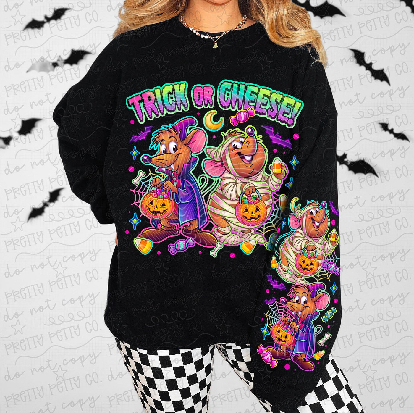 Trick or Cheese Halloween Graphic Tee | Cute Mouse Halloween Shirt | Colorful Spooky Season T-Shirt