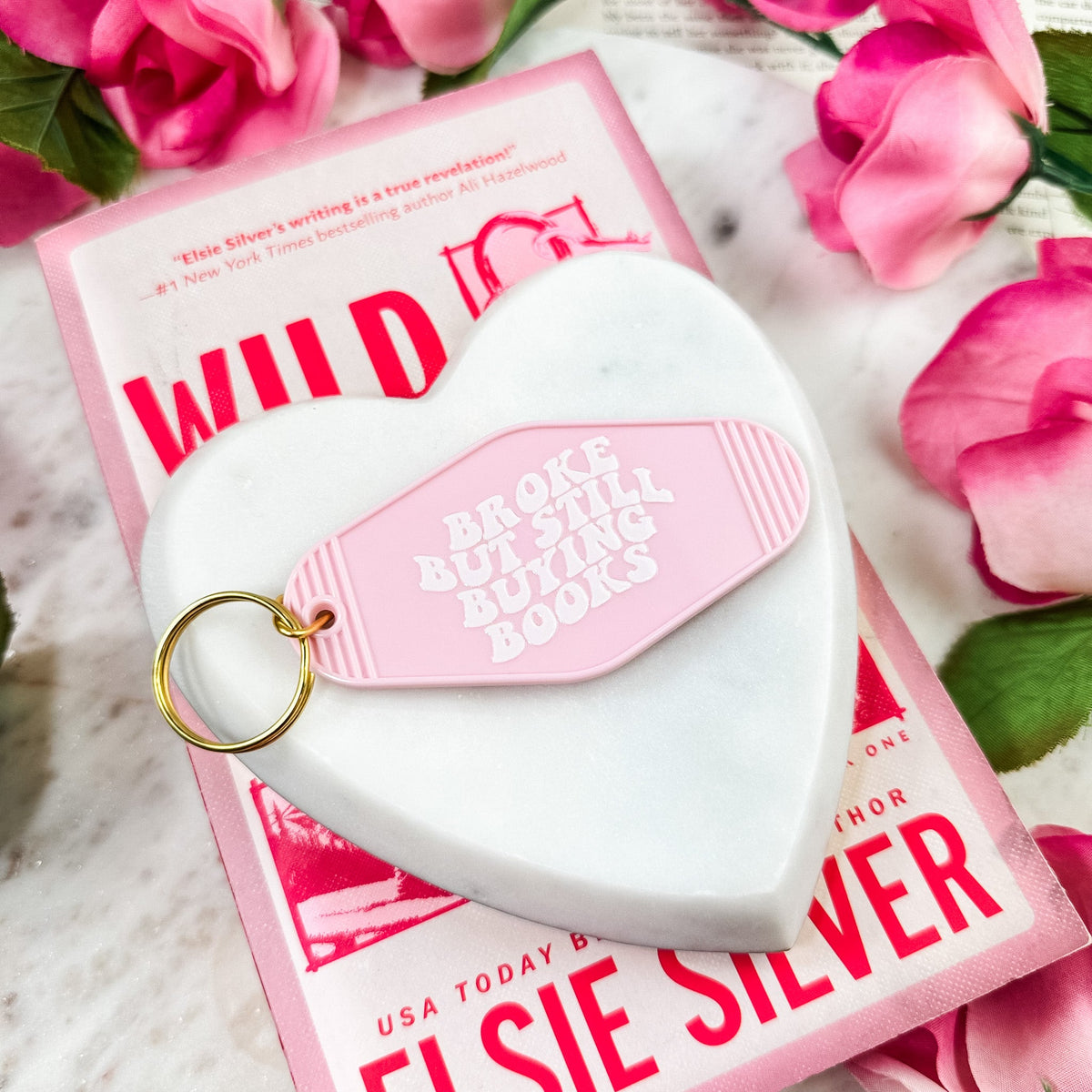 Broke But Still Buying Books Retro Motel Keychain