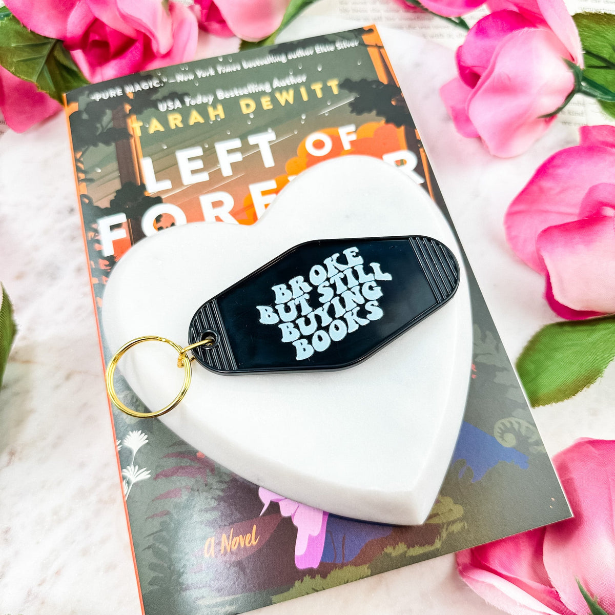 Broke But Still Buying Books Retro Motel Keychain
