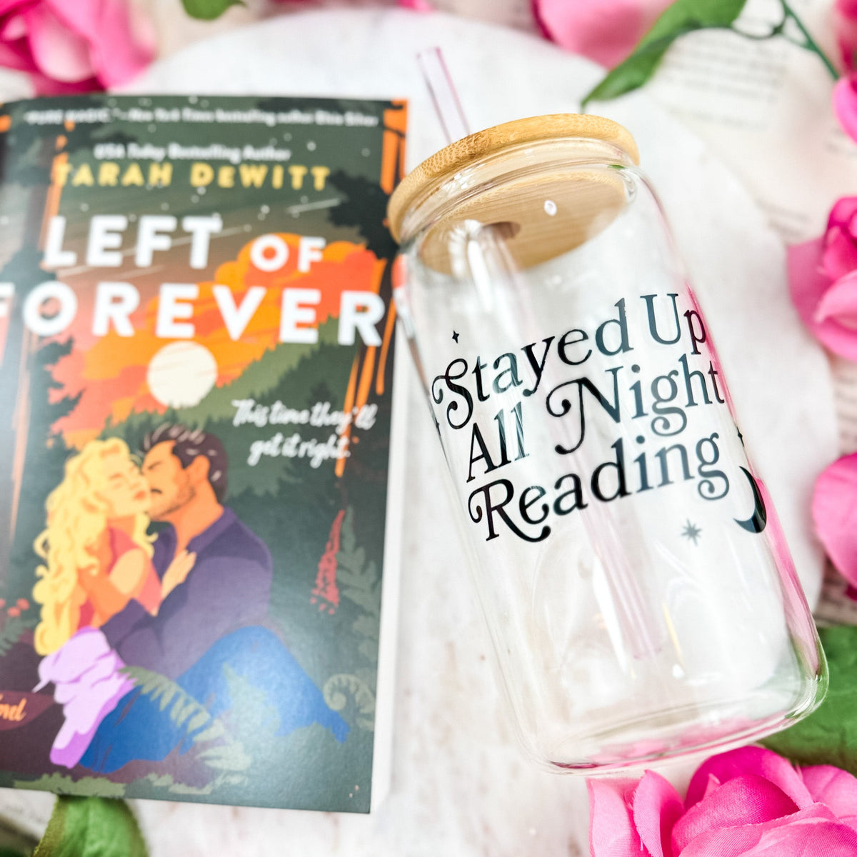 Stayed Up All Night Reading Clear Glass Cup with Bamboo Lid | Perfect for Book Lovers
