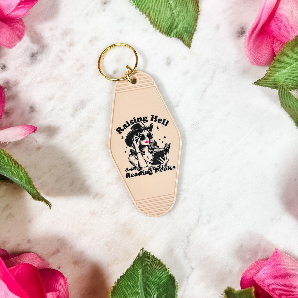 Raising Hell And Reading Books Retro Motel Keychain