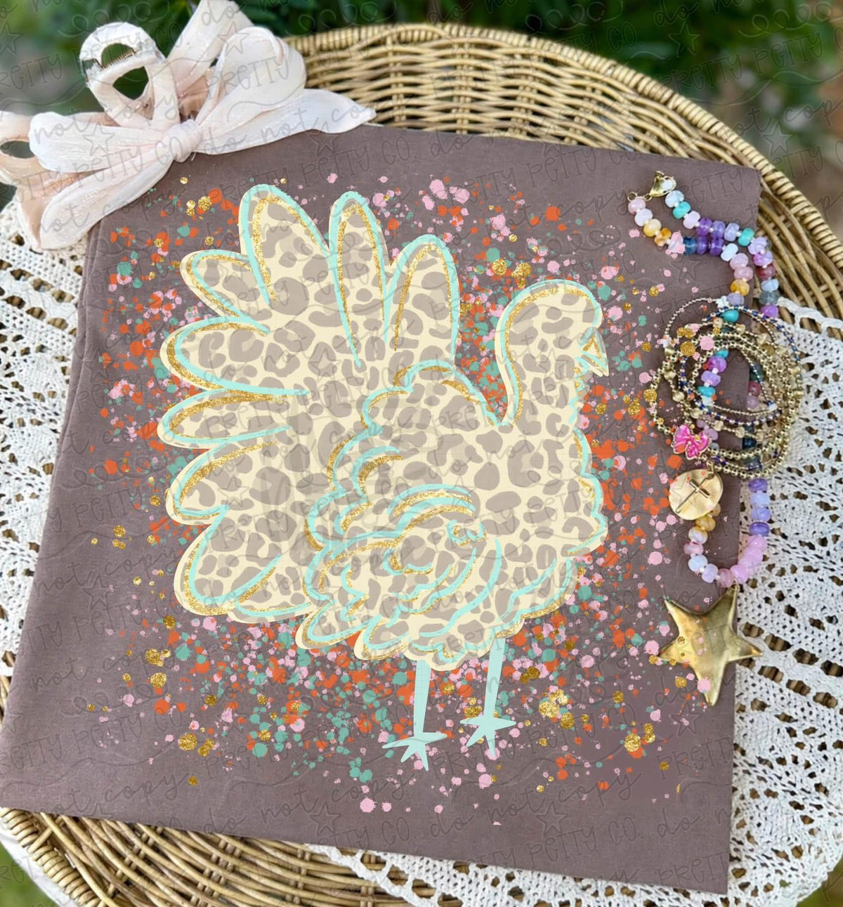 Leopard Print Turkey Glitter Fall Thanksgiving Graphic Tee