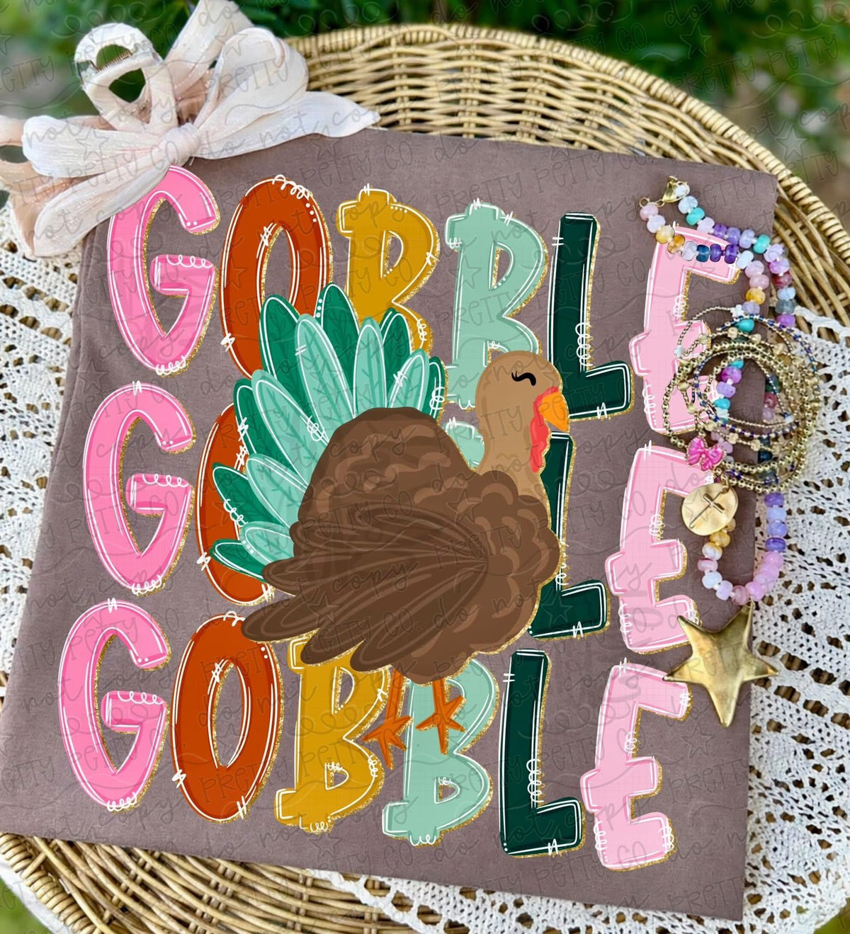 Gobble Gobble Colorful Retro Turkey Thanksgiving Graphic Tee