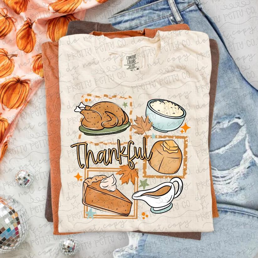 Thankful Thanksgiving Dinner Retro Fall Food Graphic Tee