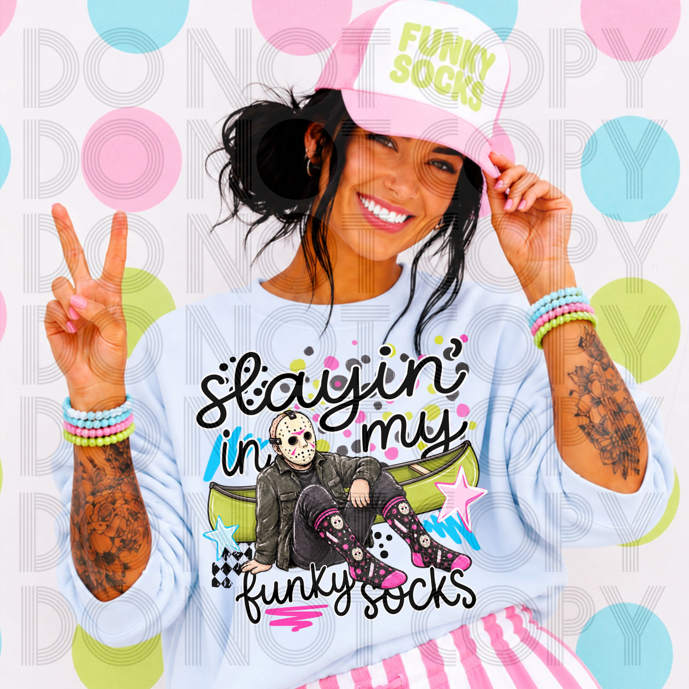 Slayin’ in My Funky Socks Horror Graphic Tee