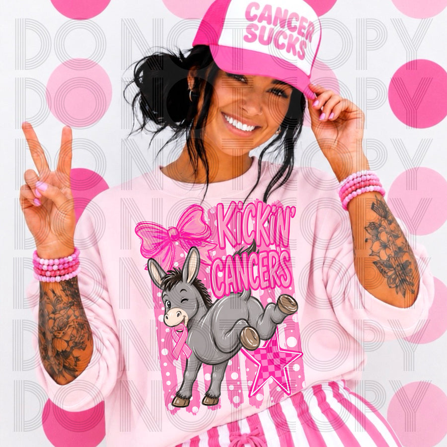 Kickin’ Cancer Breast Cancer Awareness Donkey Graphic Tee