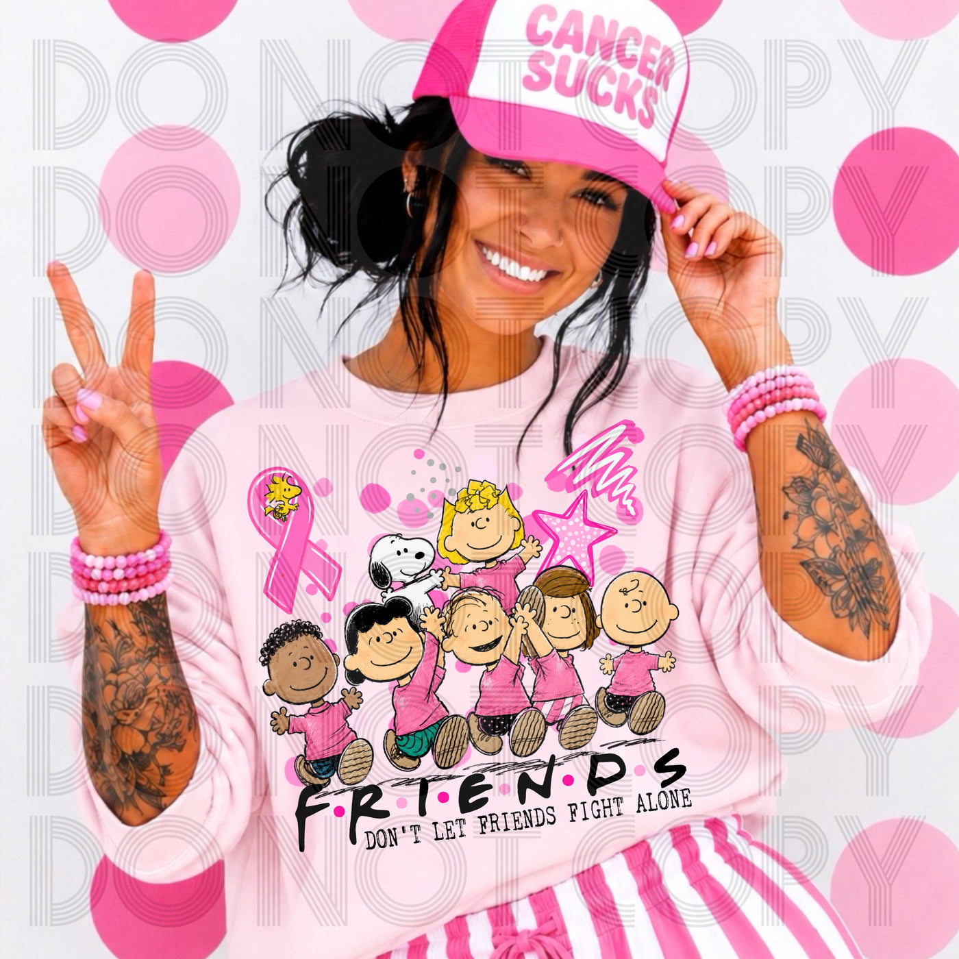 Friends Don’t Let Friends Fight Alone Breast Cancer Awareness Graphic Tee