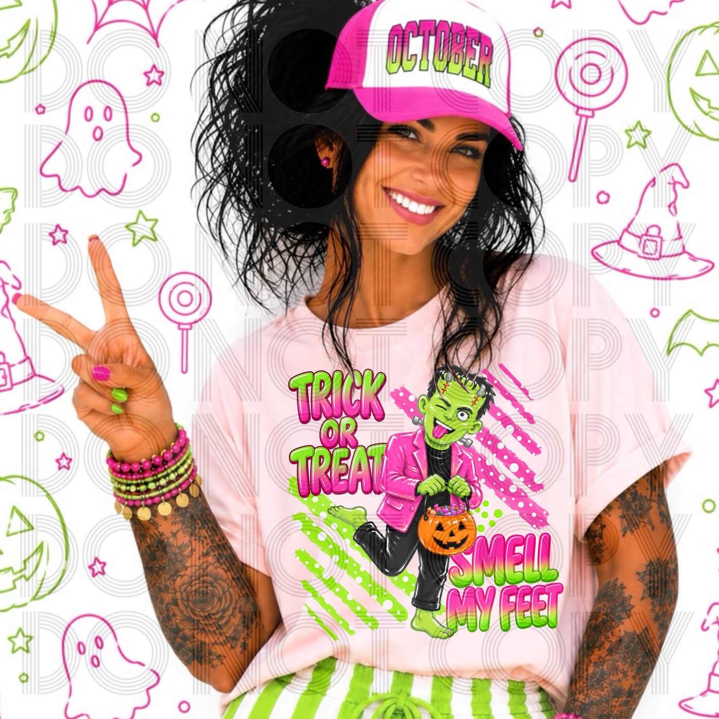 Trick or Treat Smell My Feet Graphic Tee | Funny Halloween Monster Shirt | Colorful Spooky Season Tee