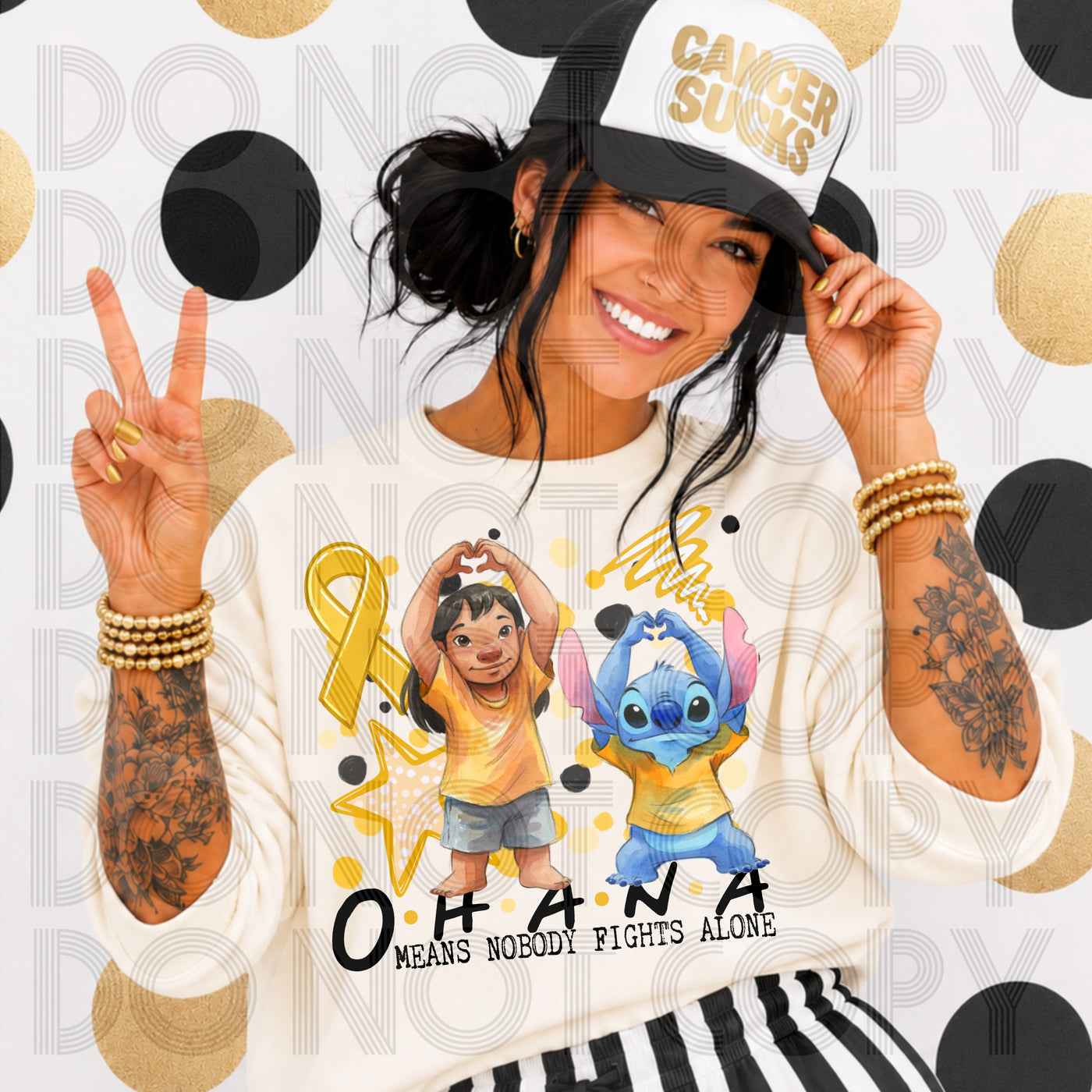 Childhood Cancer Awareness Graphic Tee | Ohana Gold Ribbon Support Shirt | Nobody Fights Alone Tee
