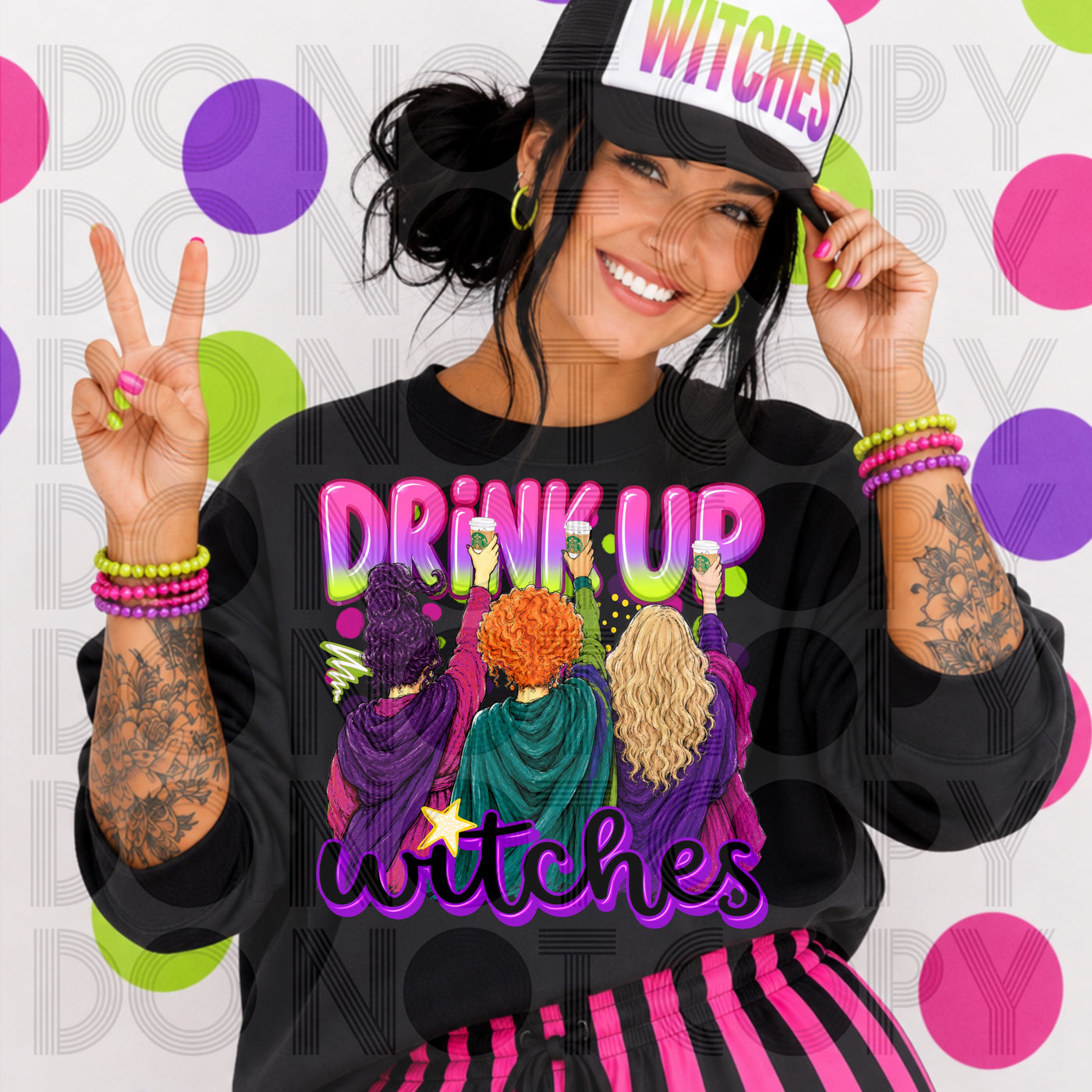 Drink Up Witches Halloween Graphic Tee | Funny Witchy Drink Shirt | Colorful Spooky Season T-Shirt