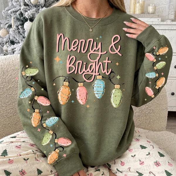 Merry & Bright Pastel Christmas Lights Graphic Sweatshirt – Retro Holiday Crewneck