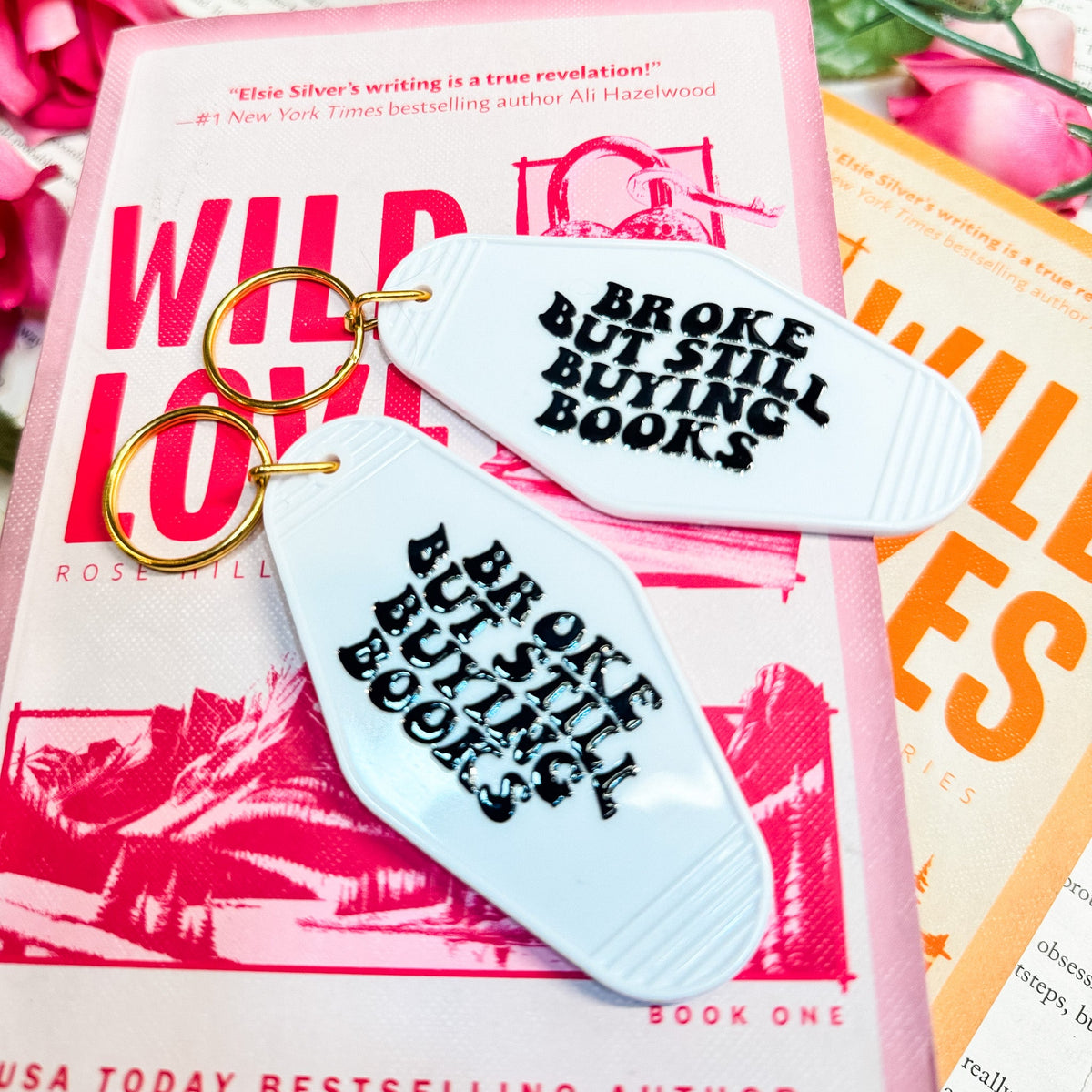 Broke But Still Buying Books Retro Motel Keychain
