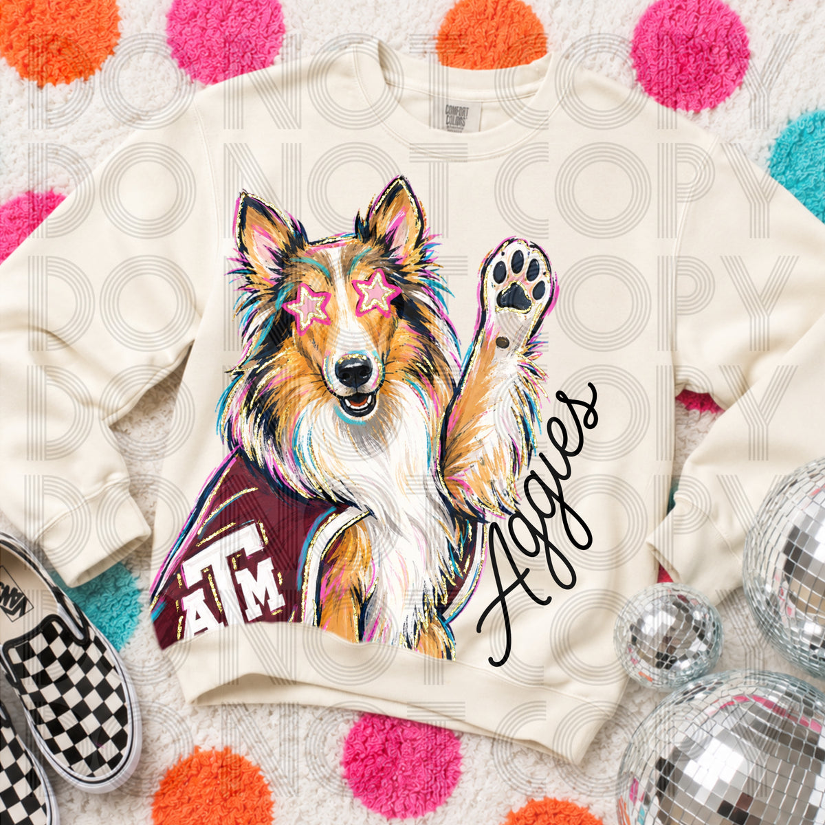 Rockin’ Delulu Mascots – Texas Maroon Collie Gameday Graphic Tee