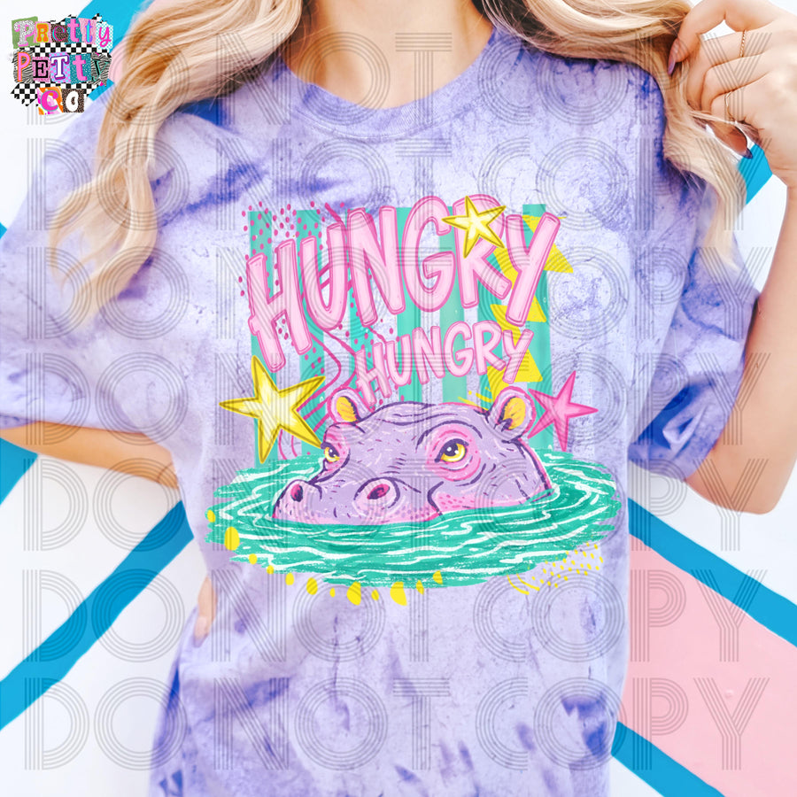 Hungry Hungry Hippo Comfort Colors Colorblast Graphic Tee, Funny Retro Animal Shirt, Playful Nostalgic Vibes, Trendy Boutique Style, Adult & Youth Sizes - Pretty Petty Co