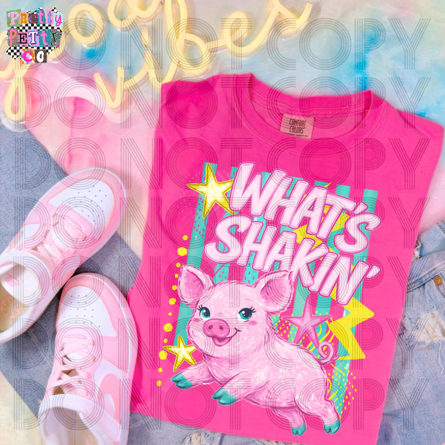 What’s Shakin Bacon Comfort Colors Graphic Tee, Funny Pig Pun Shirt, Retro Humor Boutique Style, Adult & Youth Sizes - Pretty Petty Co