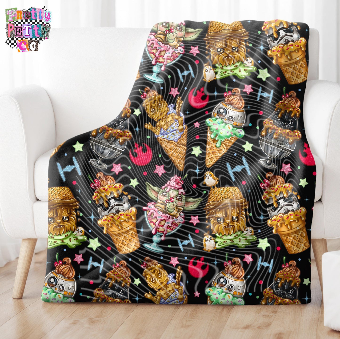Galactic Ice Cream Character Plush Blanket, Funny Space Dessert Throw, Sci-Fi Food Mashup Gift, Cozy Fleece Blanket 50x60