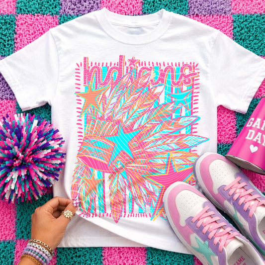 Indians Preppy Mascot Shirt, Bright Color Collegiate Graphic Tee, Cute School Spirit Inspired Soft Style Tee for Women and Kids