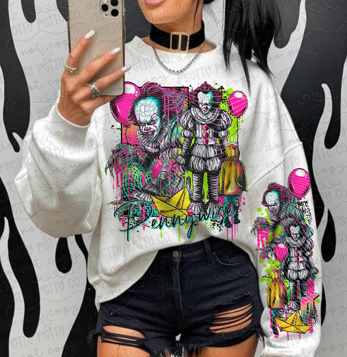 Creepy Clown Horror Graphic Tee | Scary Clown Halloween Shirt | Neon Spooky Season Tee