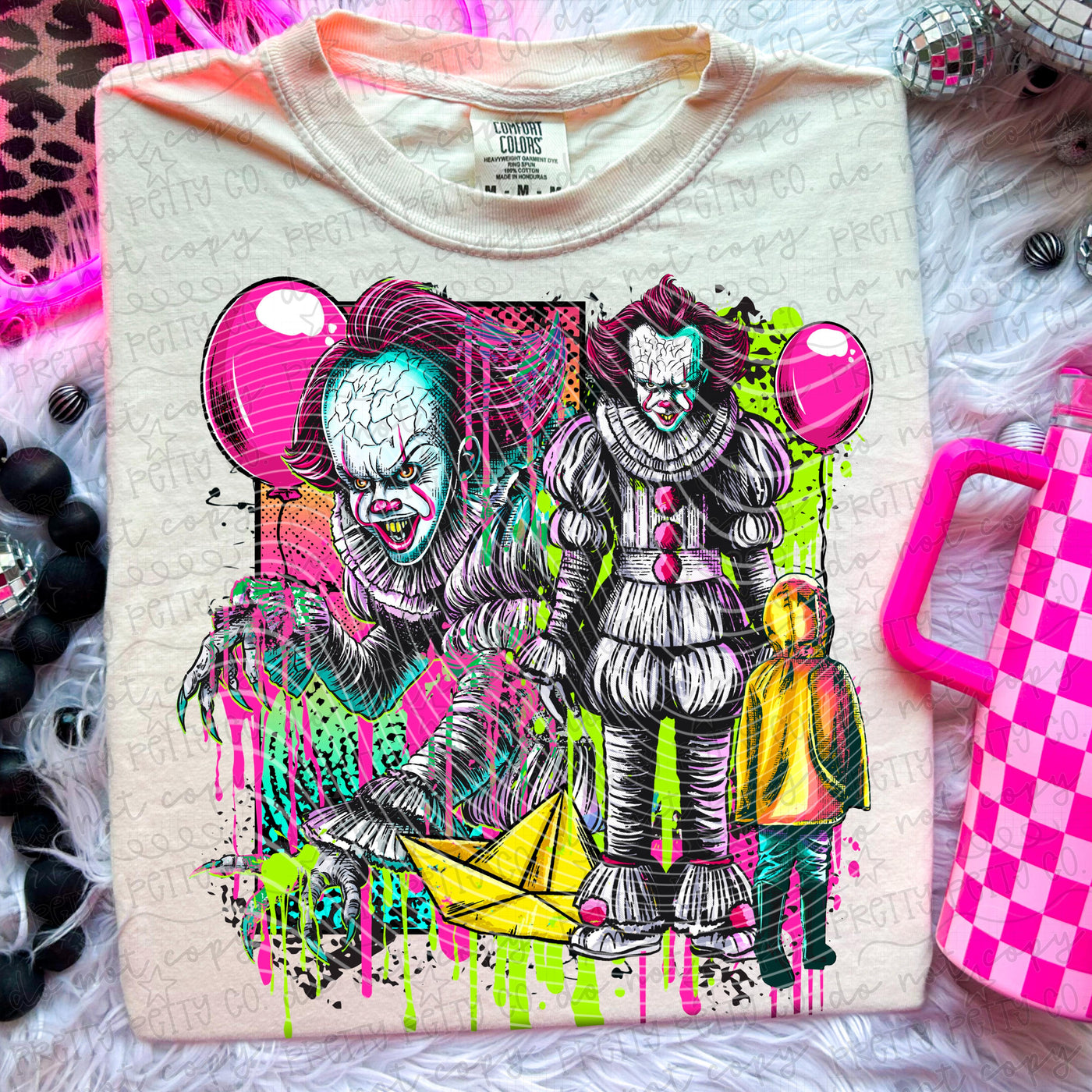 Creepy Clown Horror Graphic Tee | Scary Clown Halloween Shirt | Neon Spooky Season Tee