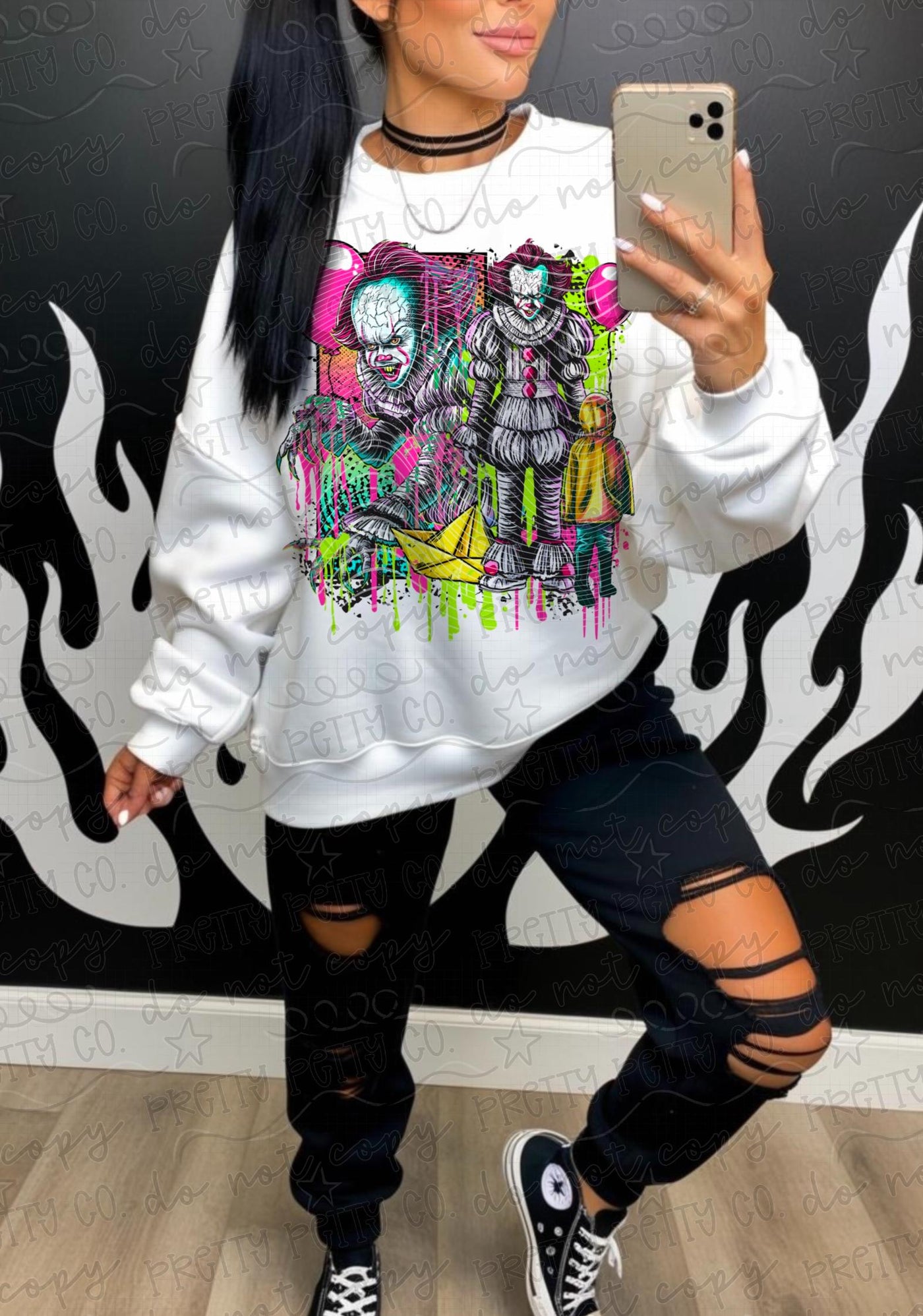 Creepy Clown Horror Graphic Tee | Scary Clown Halloween Shirt | Neon Spooky Season Tee