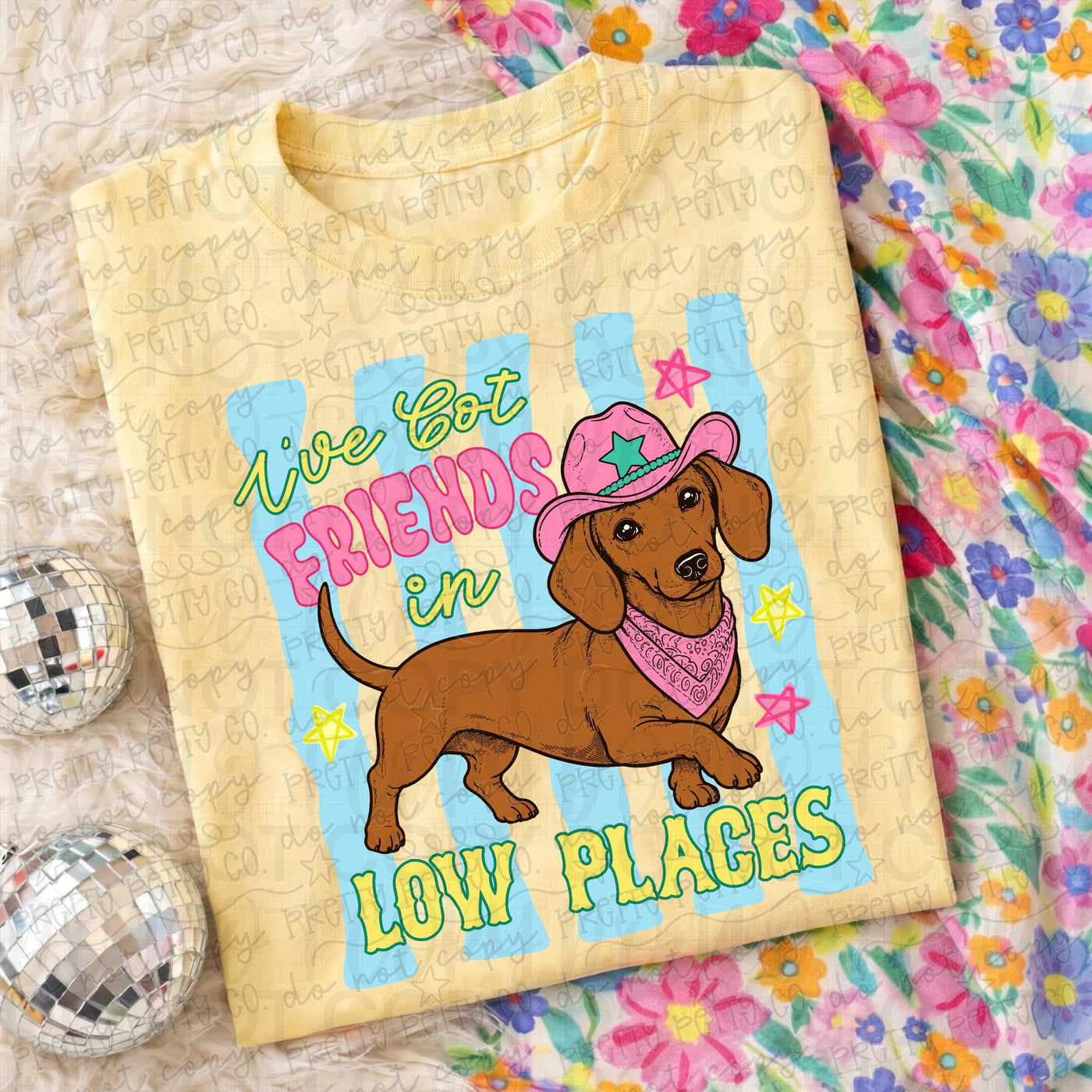 I’ve Got Friends in Low Places Dachshund Graphic Tee | Funny Western Dog Shirt | Cowgirl T-Shirt